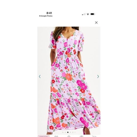 Draper James Violet Floral Dress RSVP Size XS. Fairy,Tropical,Puff Sleeve,Whimsy - Picture 1 of 13